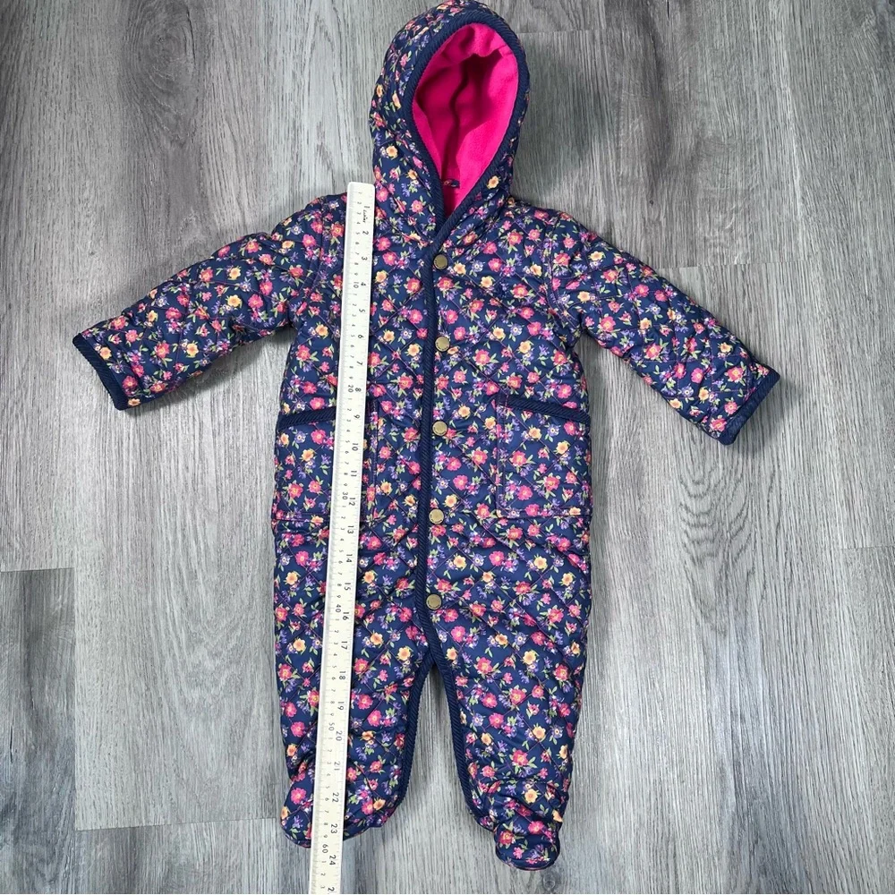 Ralph Lauren Baby Fleece Snow Suit‎ Quilted Hooded Overall Floral 6 Months Snap